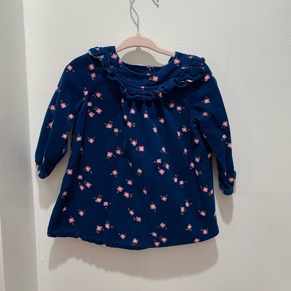 Baby girl floral ruffle corduroy dress